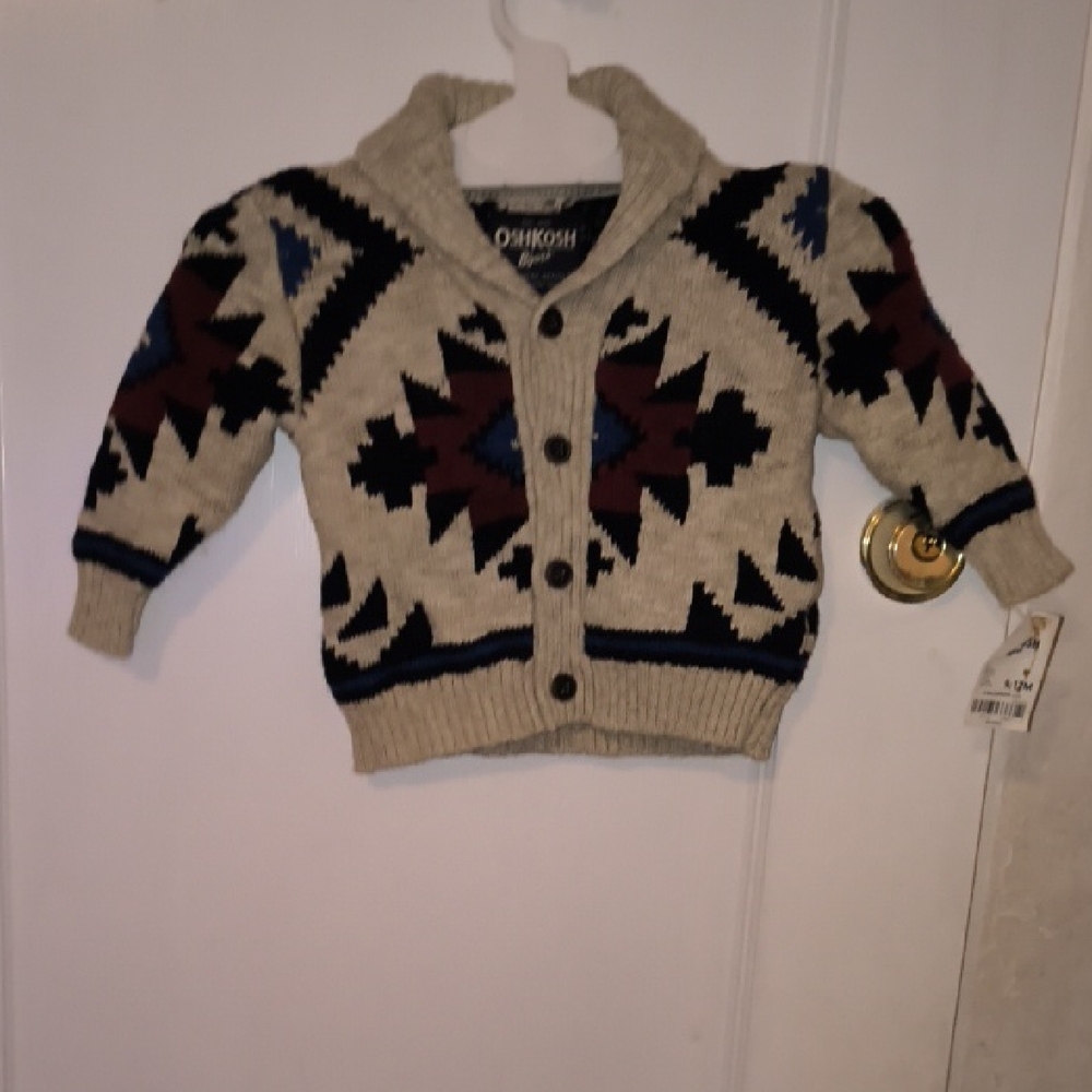 NWT OshKosh B'gosh | Kids Geometric Cardigan - Cream, Black, and Burgundy